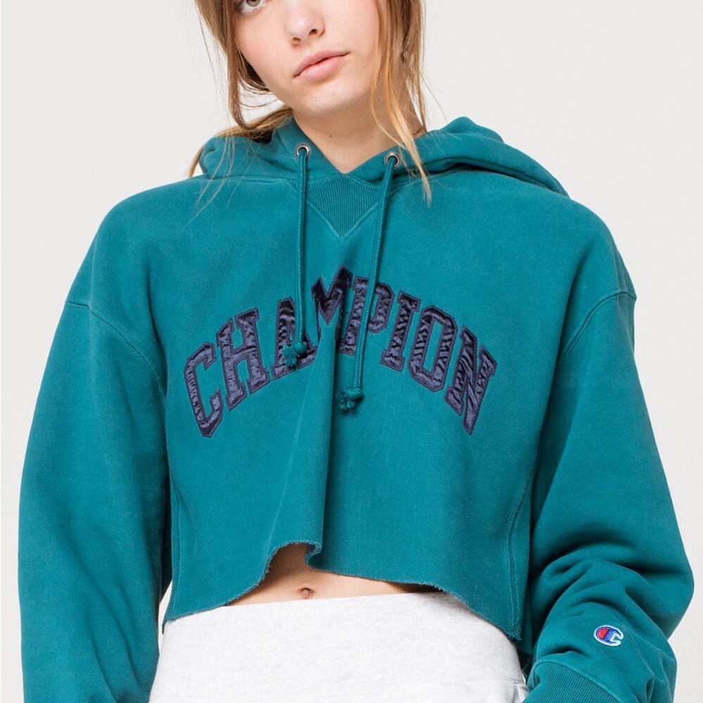 Champion Turquoise Cropped Hoodie